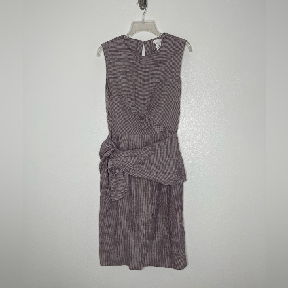 Ajaie Alaie Leone Sleeveless Faux Wrap Striped Purple Cotton Dress Size Medium